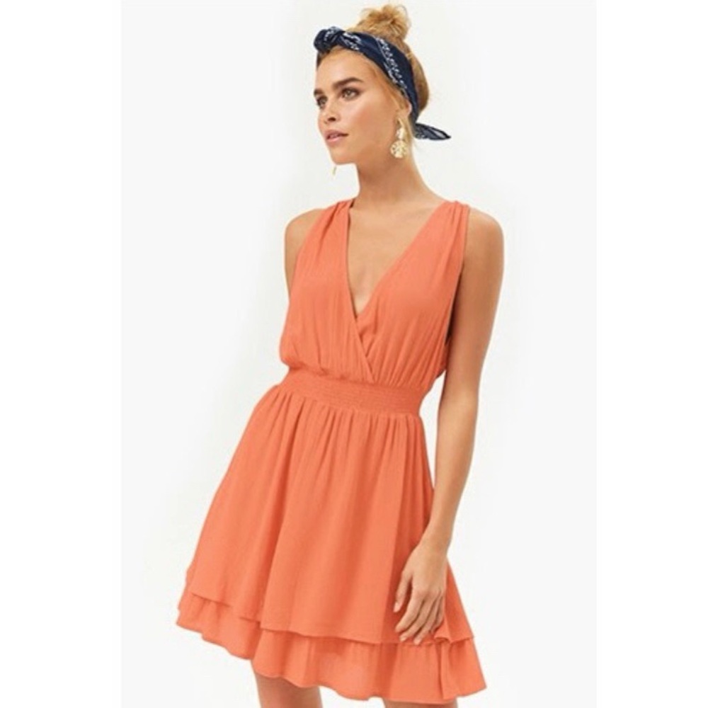Forever 21 Tiered Surplice Dress Salmon